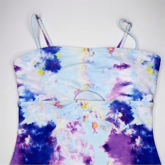 SOLD NWOT Shein Tie Dye Keyhole One Piece Swimsuit Blue Purple Size Large - Picture 8 of 14